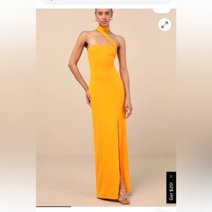 Lulu’s Seraphina Golden Yellow Asymmetrical Dress